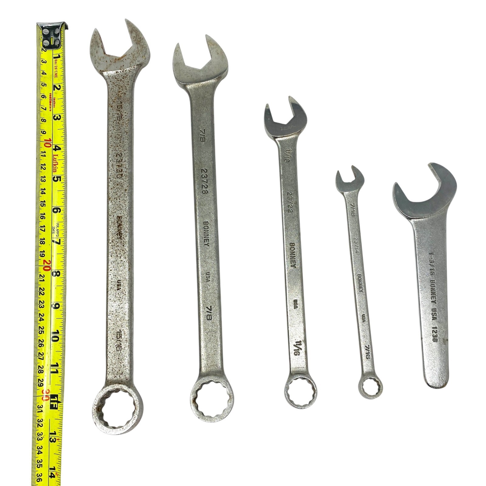 Bonney USA Lot Mixed Combination & Open End Wrench Hand Tool Set, 5 Pcs
