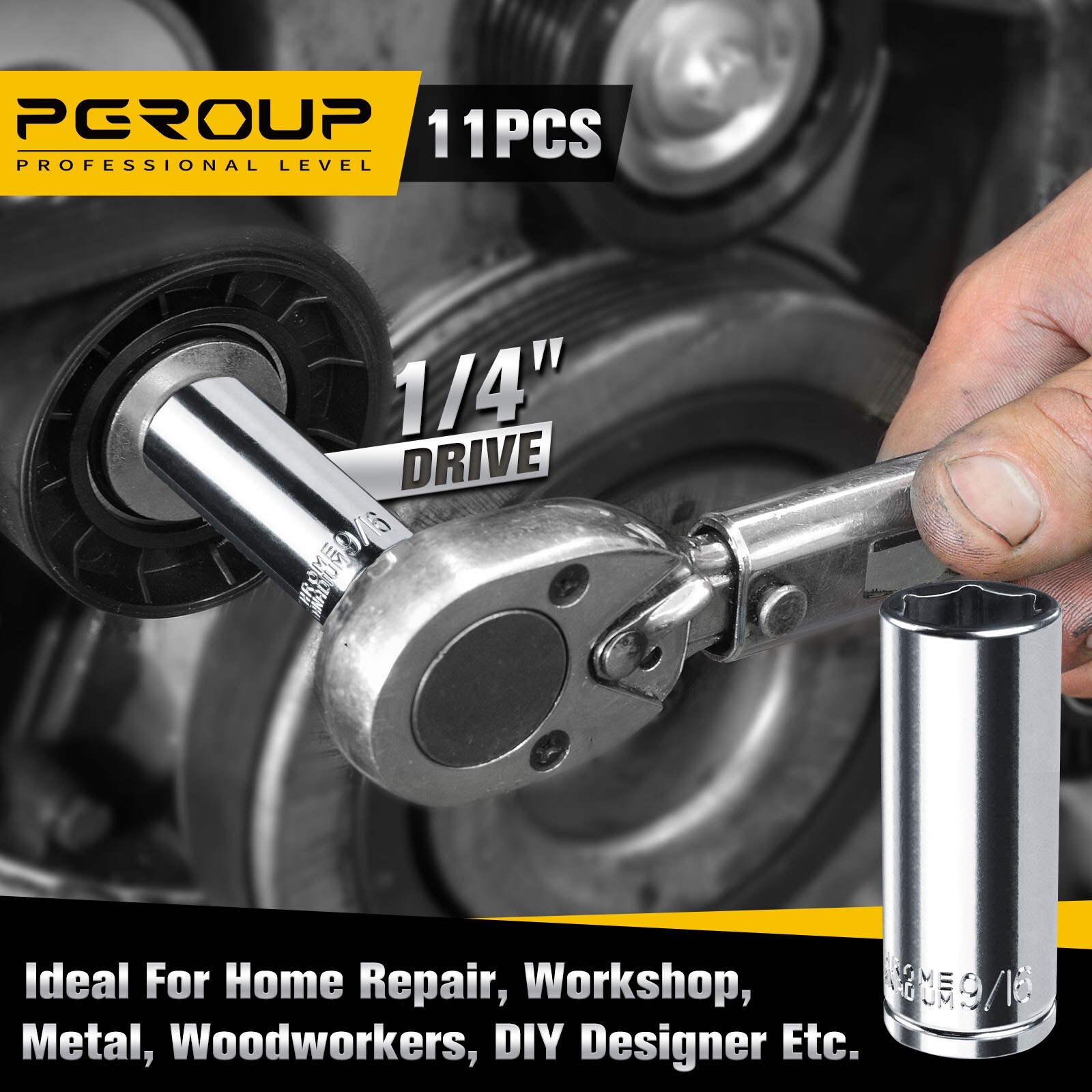 11Pcs 1/4inch Drive SAE Socket Set,3/16”-9/16” Most Commonly Sizes Cr-V Steel