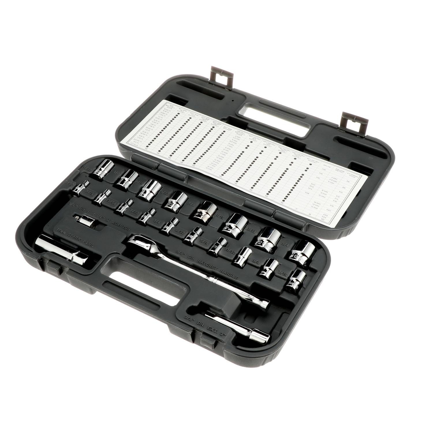 Power Torque 22 Piece 1/4, 3/8 Inch Drive 22 Point SAE, Metric Socket Set GM4291