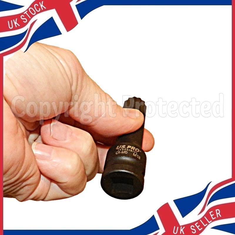 US PRO 1/2″ INCH DRIVE M18 18MM IMPACT SPLINE BIT SOCKET LONG REACH MALE SQUARE