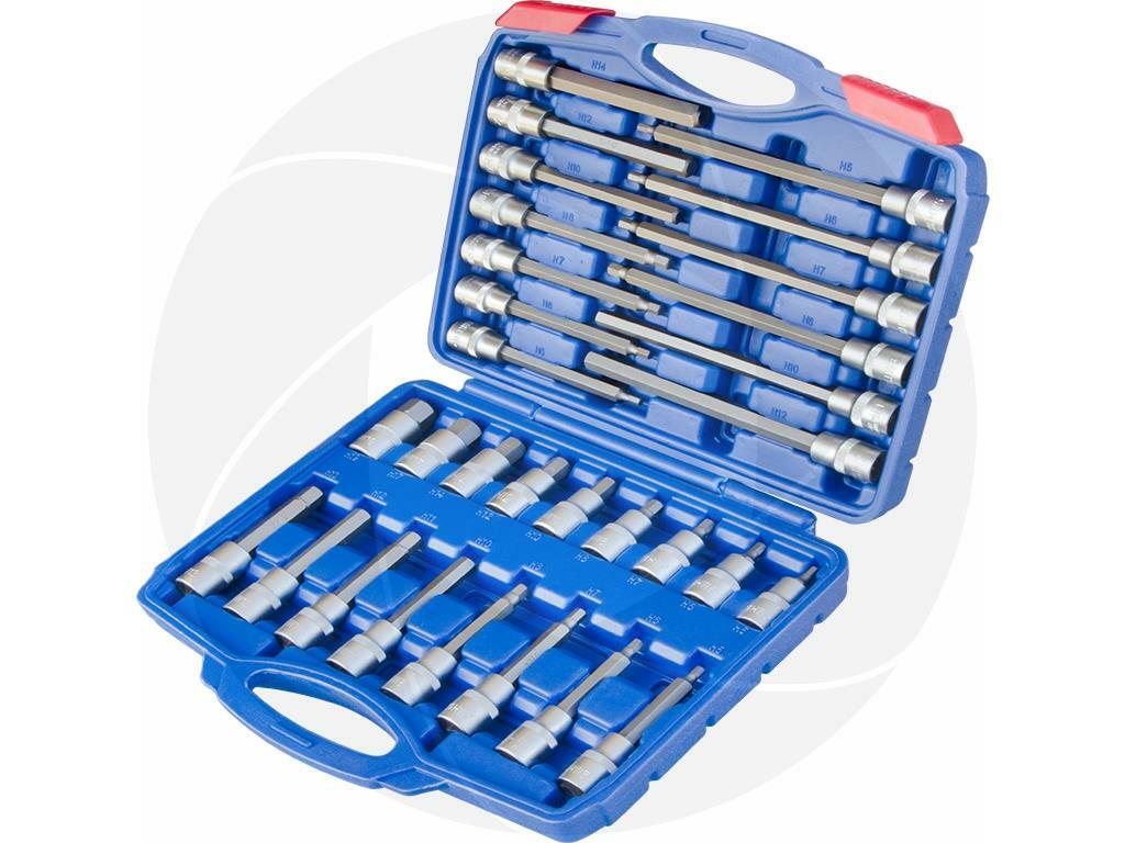 30pcs 1/2 Drive Metric Hex Sockets Set Allen Keys Bit H5-H19 Extra Long & Short