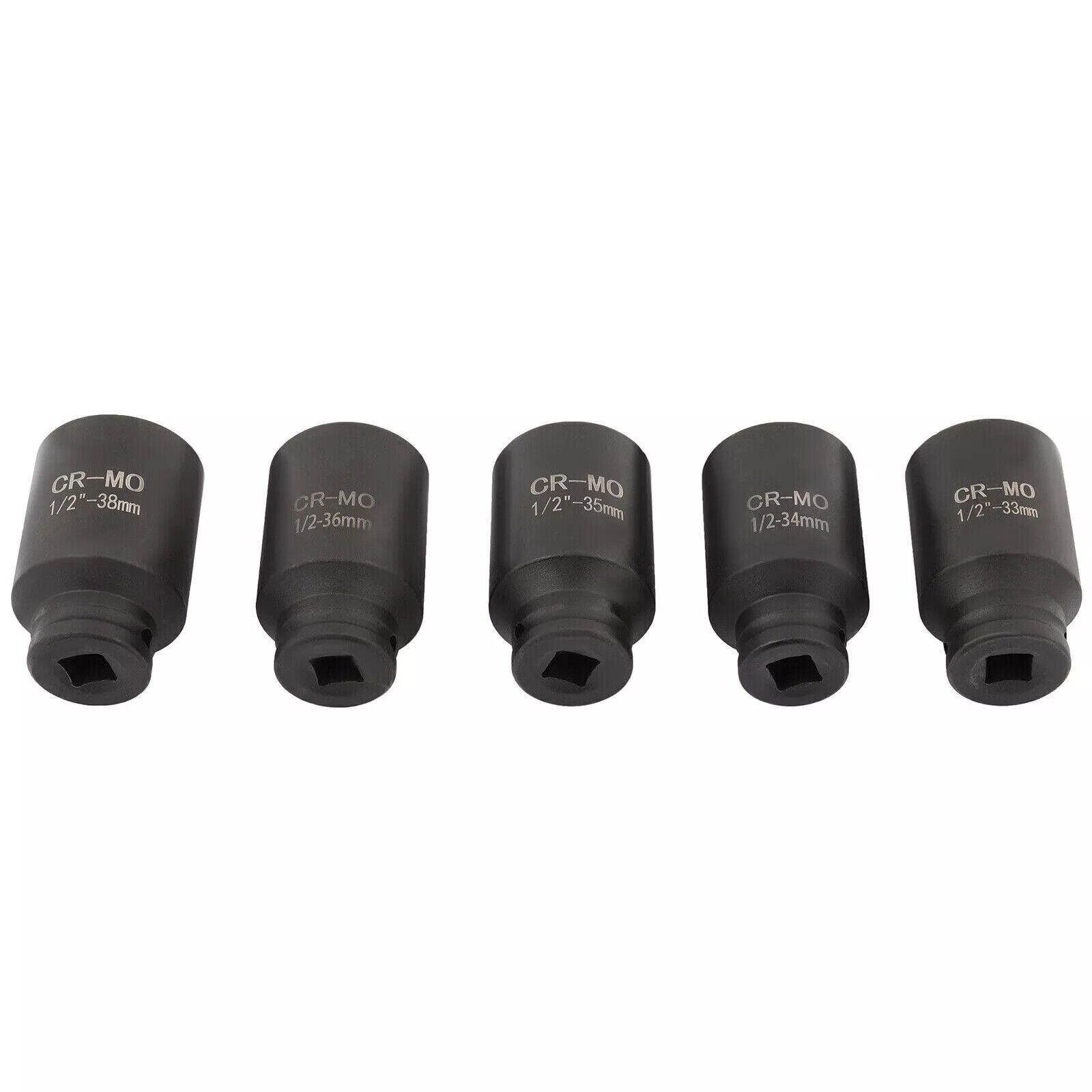 5Pcs 1/2″ Drive Deep Impact Axle Hub Socket Set 6 Point 33mm 34mm 35mm 36mm 38mm