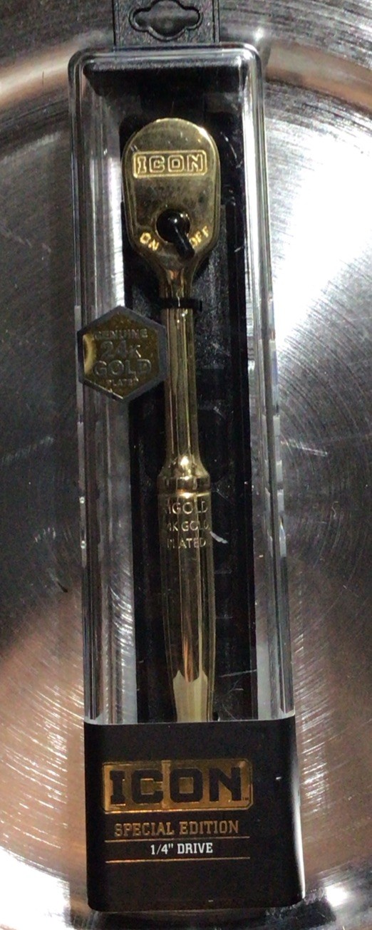Icon Special Edition 90 Tooth 1/4” Drive Low Profile 24k Gold Plated W/ Stand