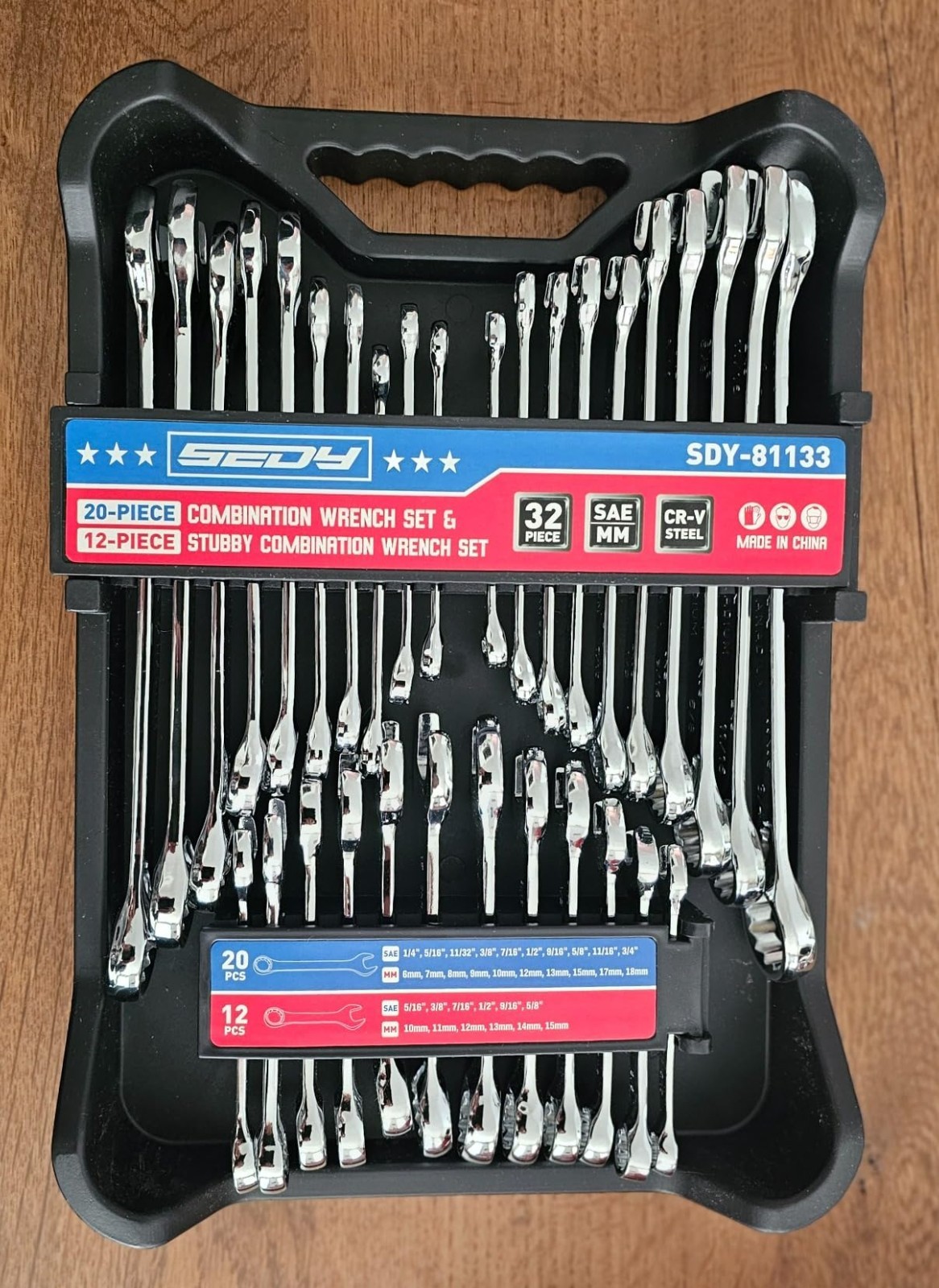 32-Piece Combination Wrench Sets SAE & Metric, Open-Box-End Combination Stubby