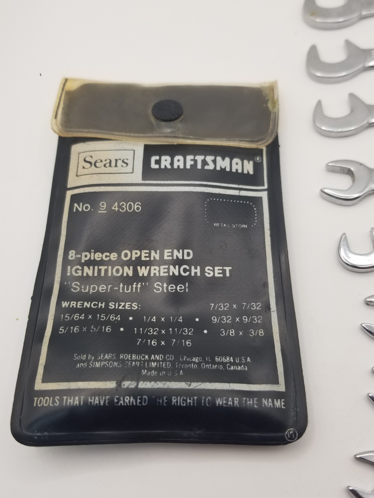 Sears Craftsman Tools USA 8 Piece Open-End 4 Way Offset Ignition Wrench Set 4306