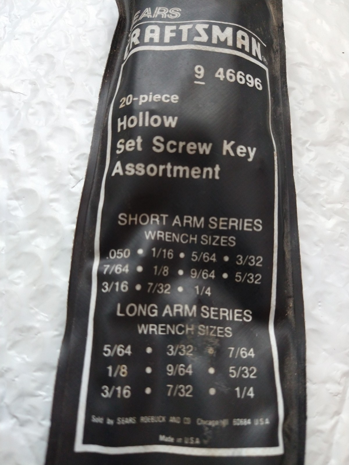 CRAFTSMAN TOOLS USA 9- 46696, 18 PC. ALLEN/HEX KEY SET.