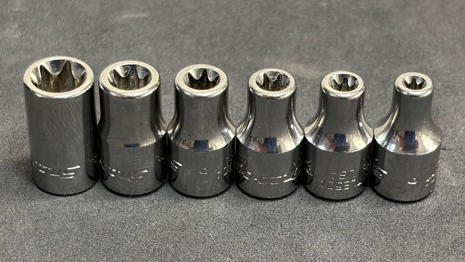 NICE! Snap-on Tools 6pc 1/4” Dr Chrome Inverted Torx Socket Set E4-E10 Sockets