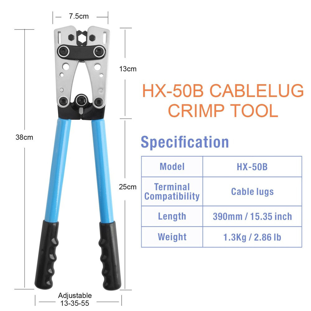 Cable Lug HX-50B 6-50mm² Crimp Pliers Wire Connector Cu/Al Terminal Crimper Tool