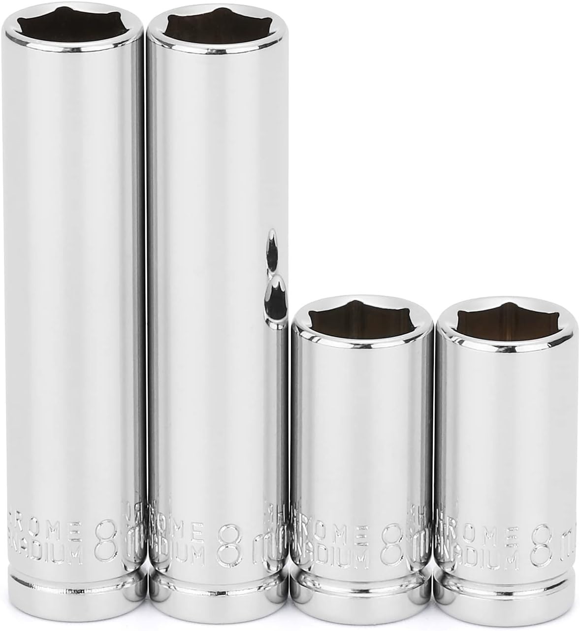 4PCS 1/4″Drive 8mm Deep&Shallow Socket, 6 Point, Cr-V Steel, 8mm