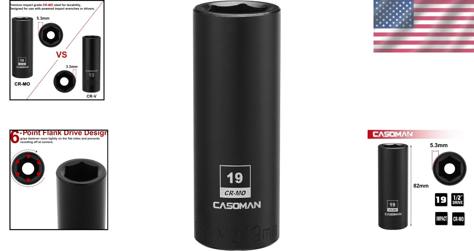Durable 1/2-Inch Drive 19mm Impact Socket – Corrosion-Resistant & Lightweight