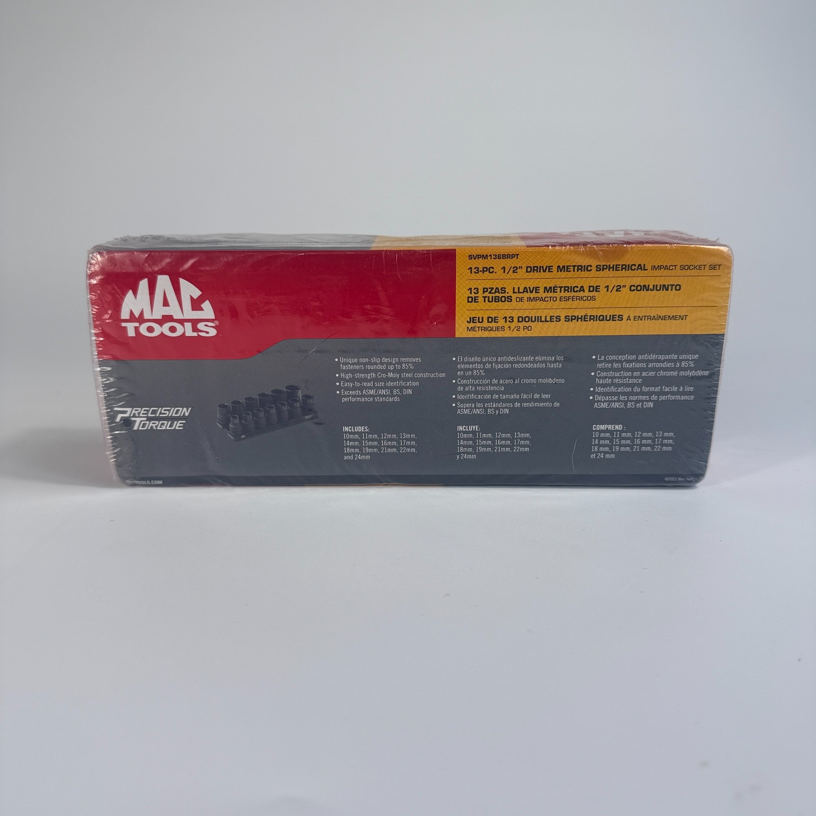 Mac Tools SVPM136BRPT 13-piece 1/2″ drive metric spherical impact socket set