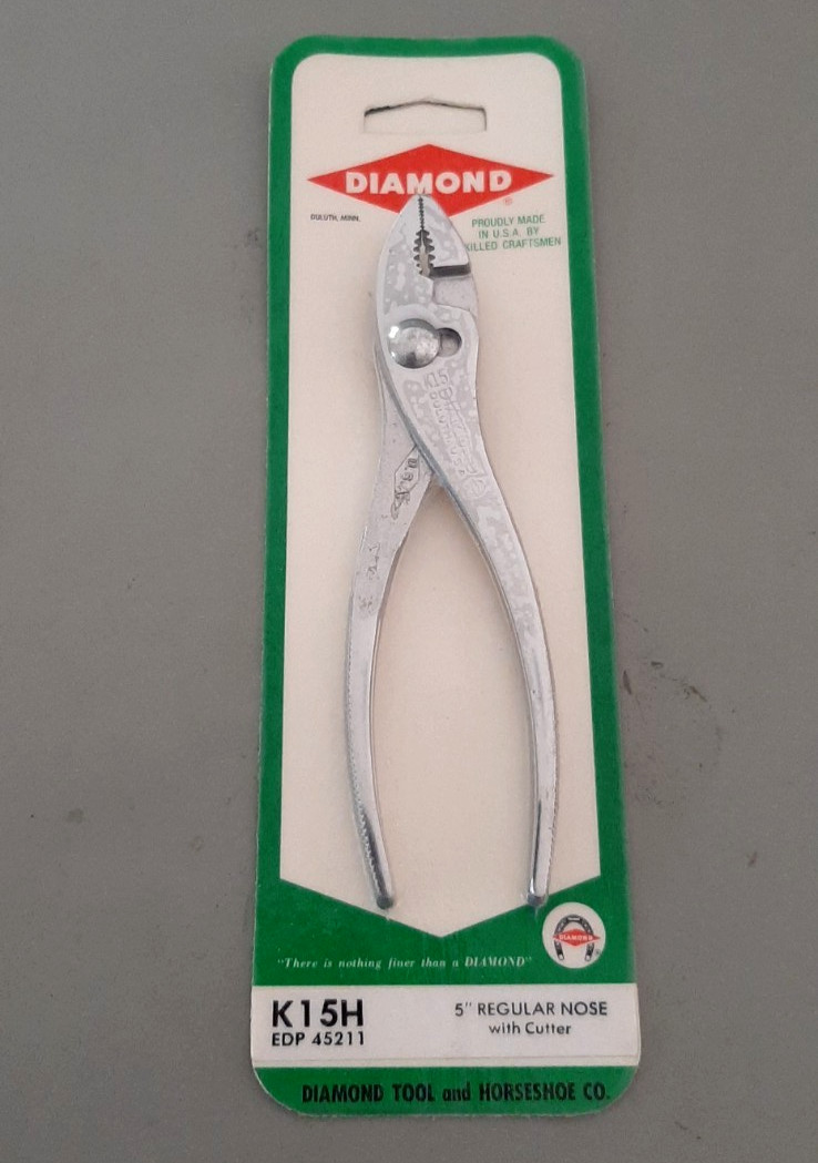 NOS Diamond Tool Horseshoe 5″ Regular Nose Cutter Slip Joint Pliers K15 K15H 9I