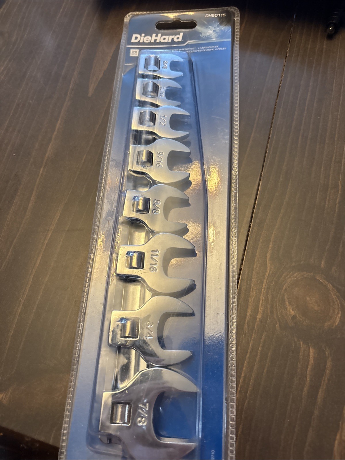 Eight Piece Diehard Open End Wrench Set 3/8 Drive. Sizes 3/8 Through 7/ 8