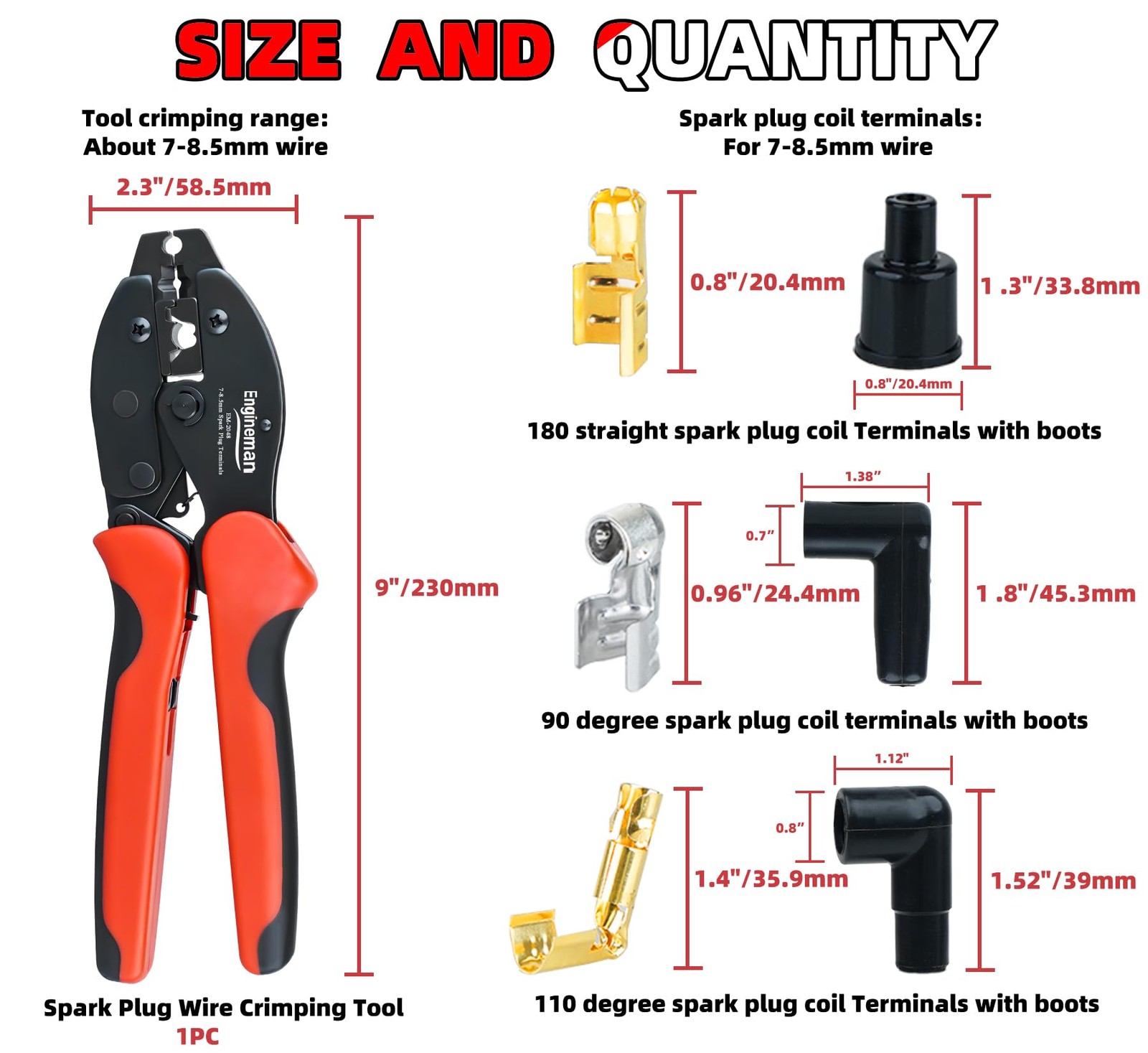 ENGINEMAN Spark Plug Wire Crimping Tool Kit, Ratchet Black and Red