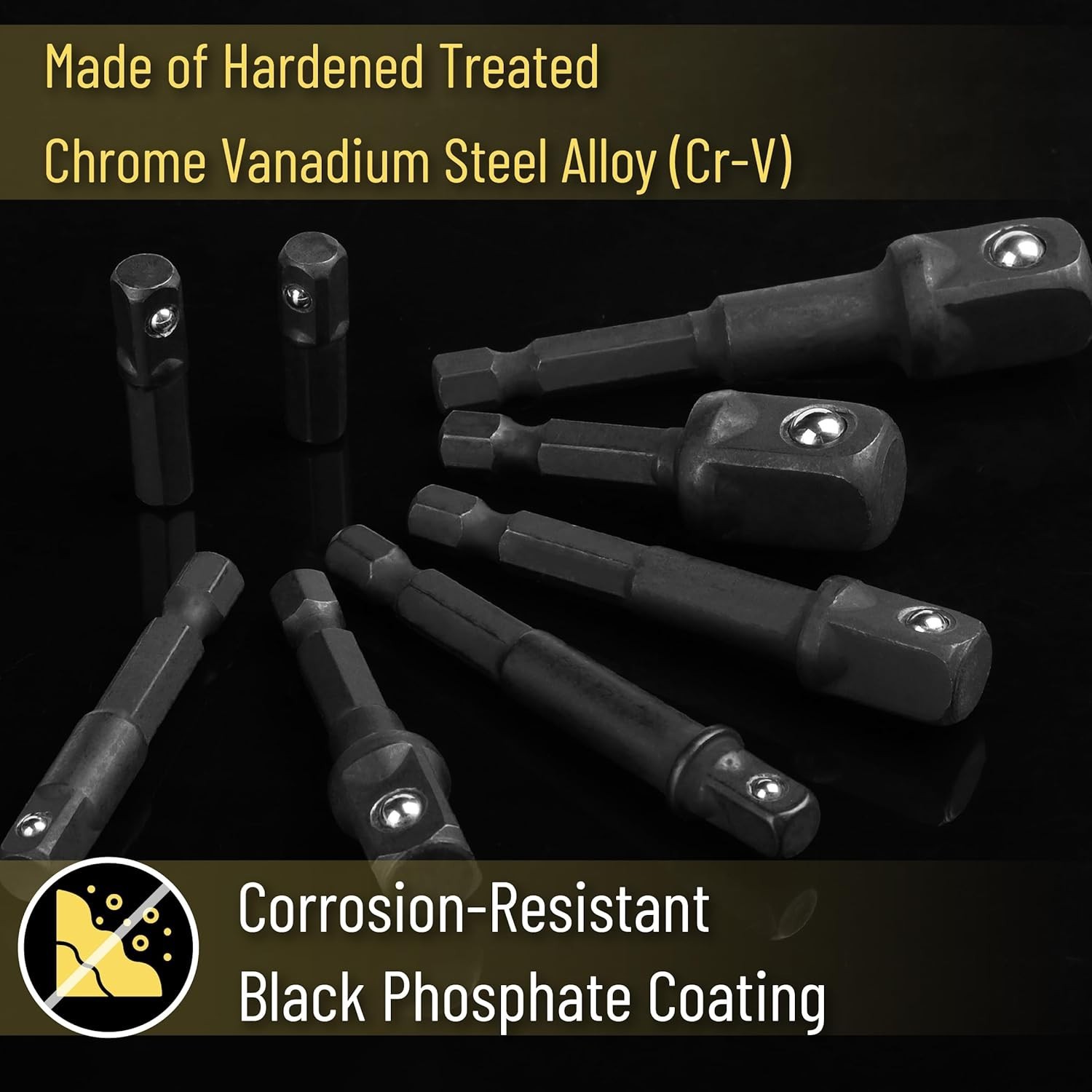 Compact Chrome Vanadium Socket Adapter Set – 8 pcs for Impact Applications