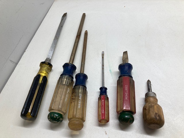 Vintage Lot of 6 Craftsman + Stanley Screwdrivers 3 Flat 3 Phillips Exta Short