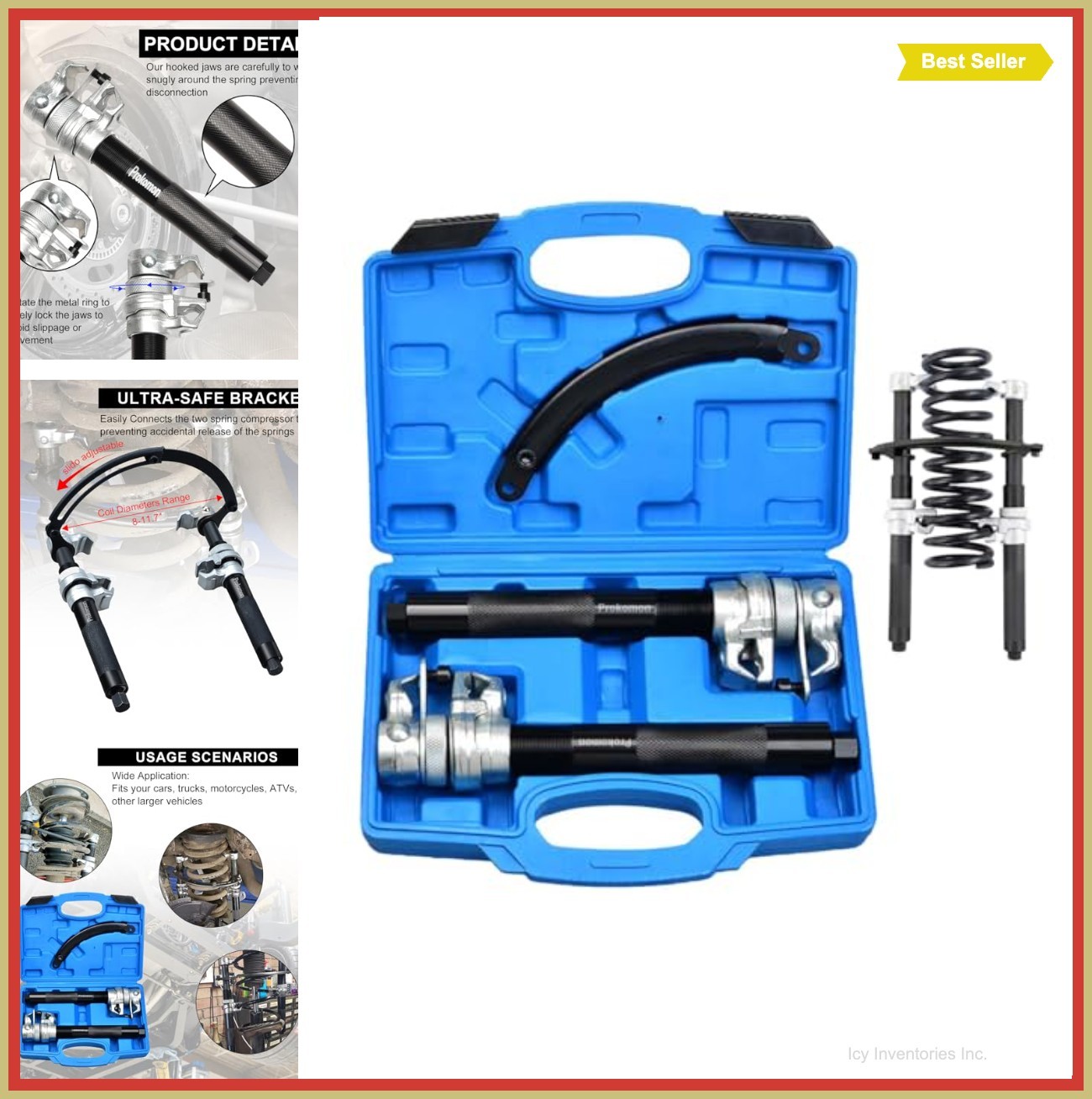 Coil Spring Compressor Tool 2645 Pound Capacity 3 Piece Set MacPherson Strut