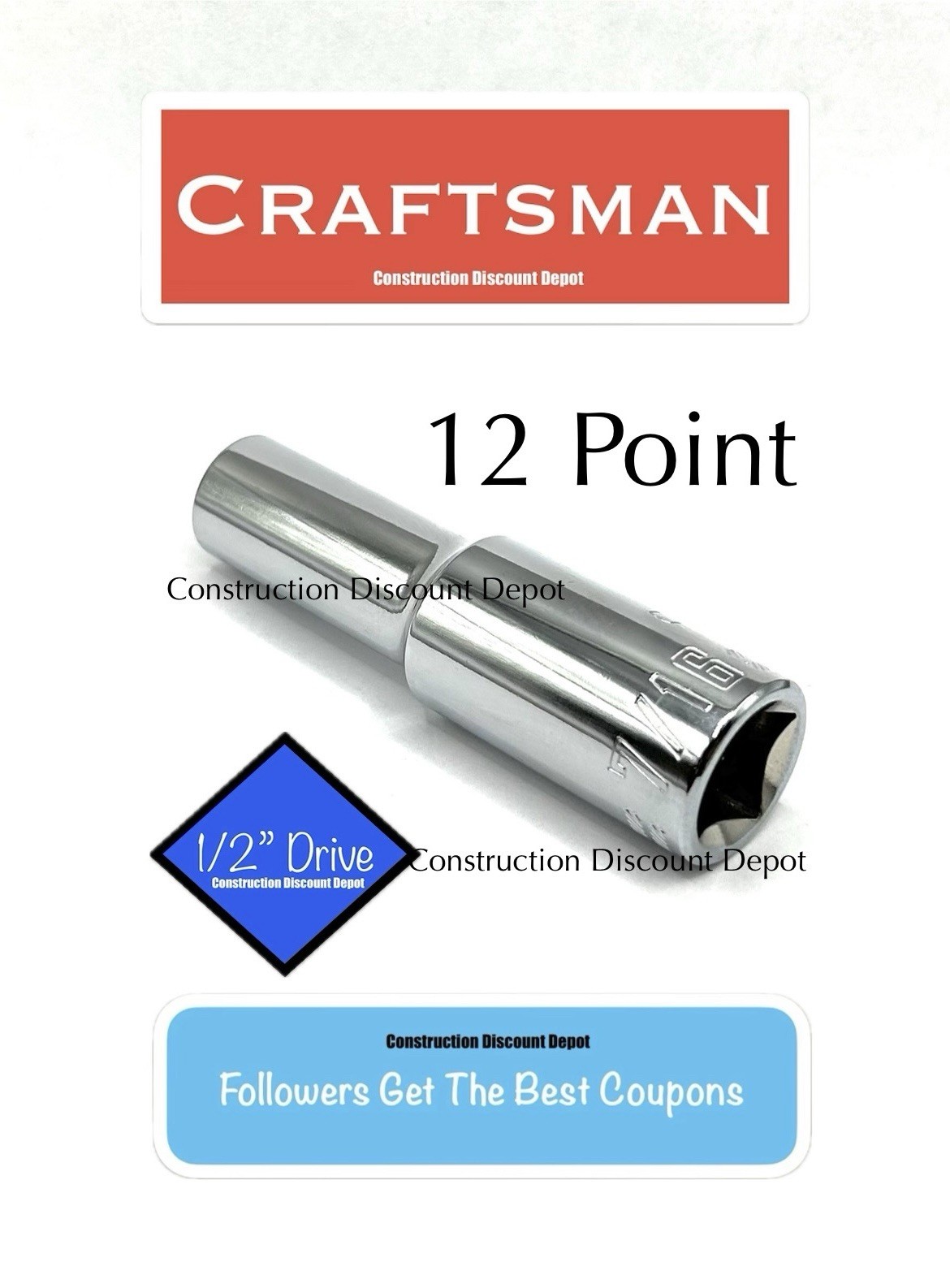 CRAFTSMAN Deep Socket SAE 1/2″ Inch Drive 7/16″ In. 12 Point CMMT83186