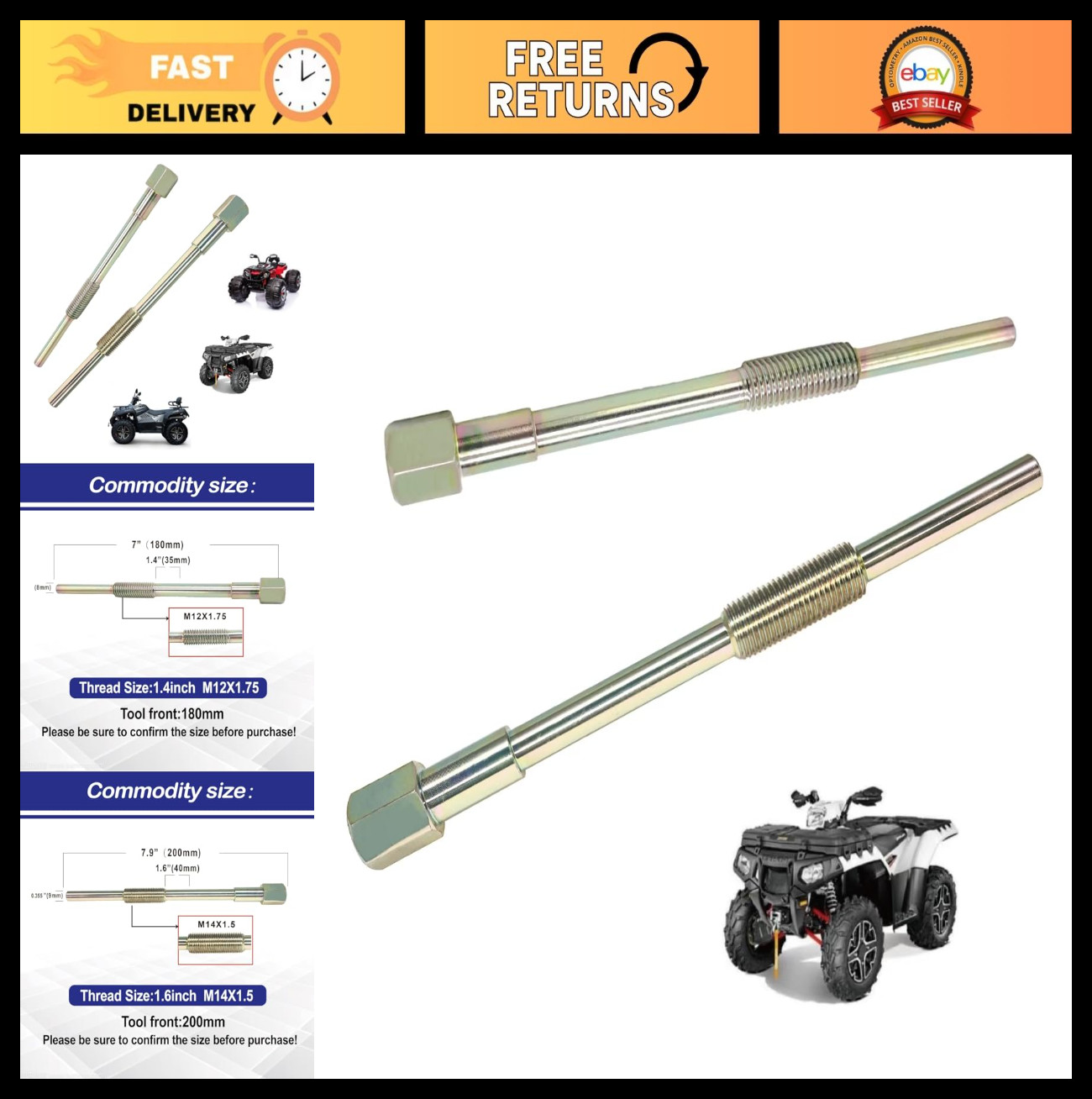 Hardened Primary Clutch Puller Tool for UTVs, ATVs – M12 × 1.75 & M14 × 1.5