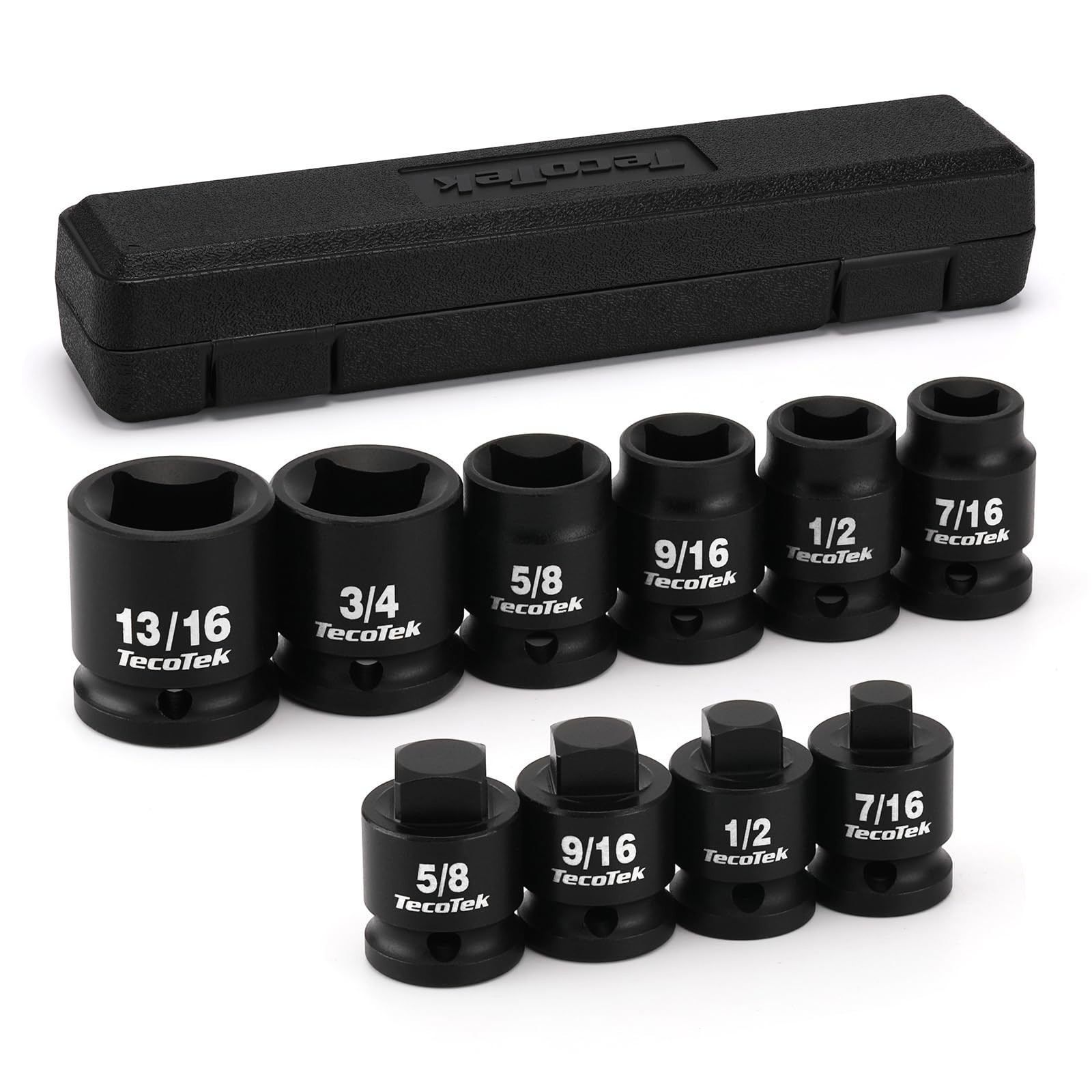 10-Piece 1/2″ Drive Pipe Plug Socket Set, SAE 4-Point, CR-MO, Tapered & Chamfere