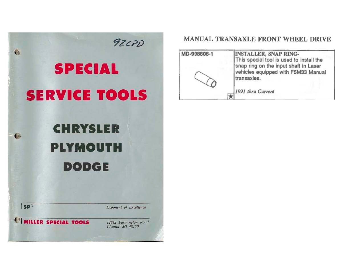 91-98 Eagle Talon Plymouth Laser Transmission Specialty Tool Miller MD-998808-1