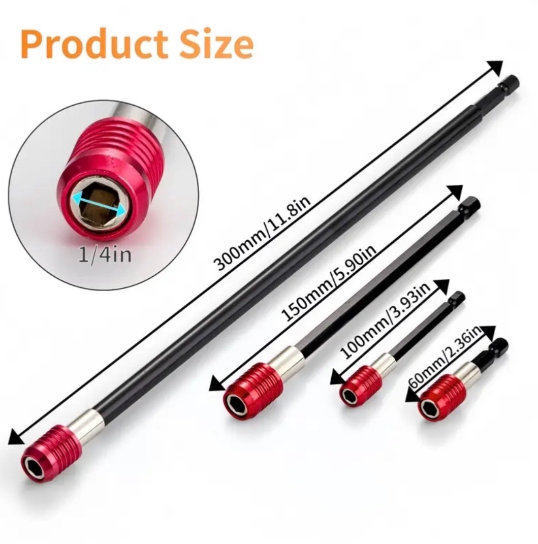 4 – Piece Magnetic Screwdriver Hexagon Bit Holder Extension Set – 4 Lengths