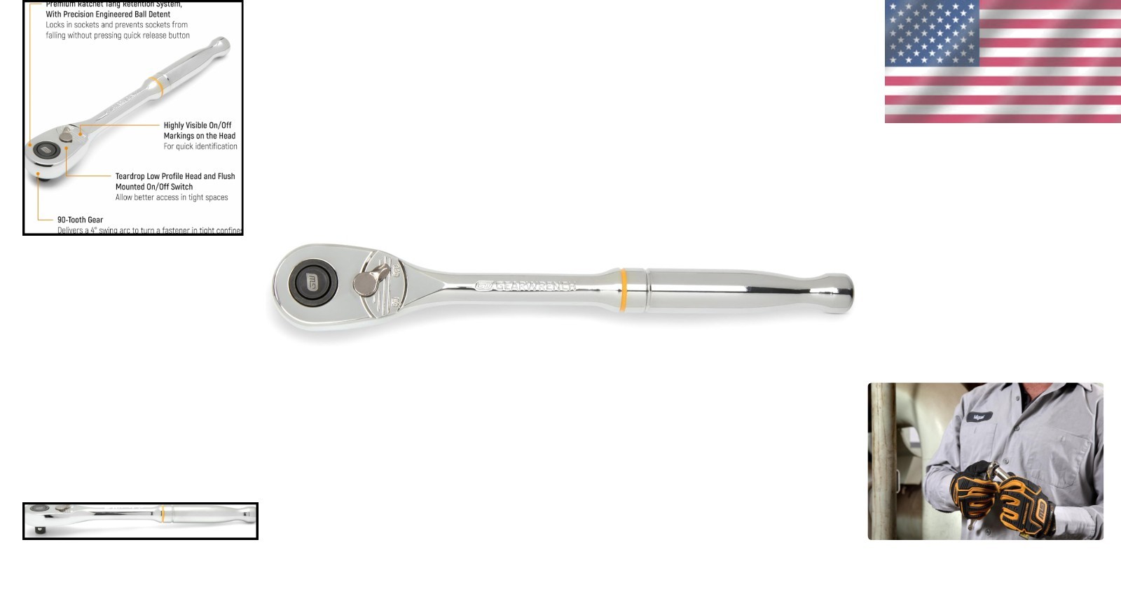 3/8 Drive 90-Tooth Ratchet Chrome Alloy Steel Compact Mechanical Fastener Tool