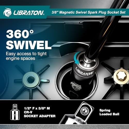 8PCS Magnetic Spark Plug Socket Set 3/8″ Drive, Swivel Head, Thin Wall, Auto Rep