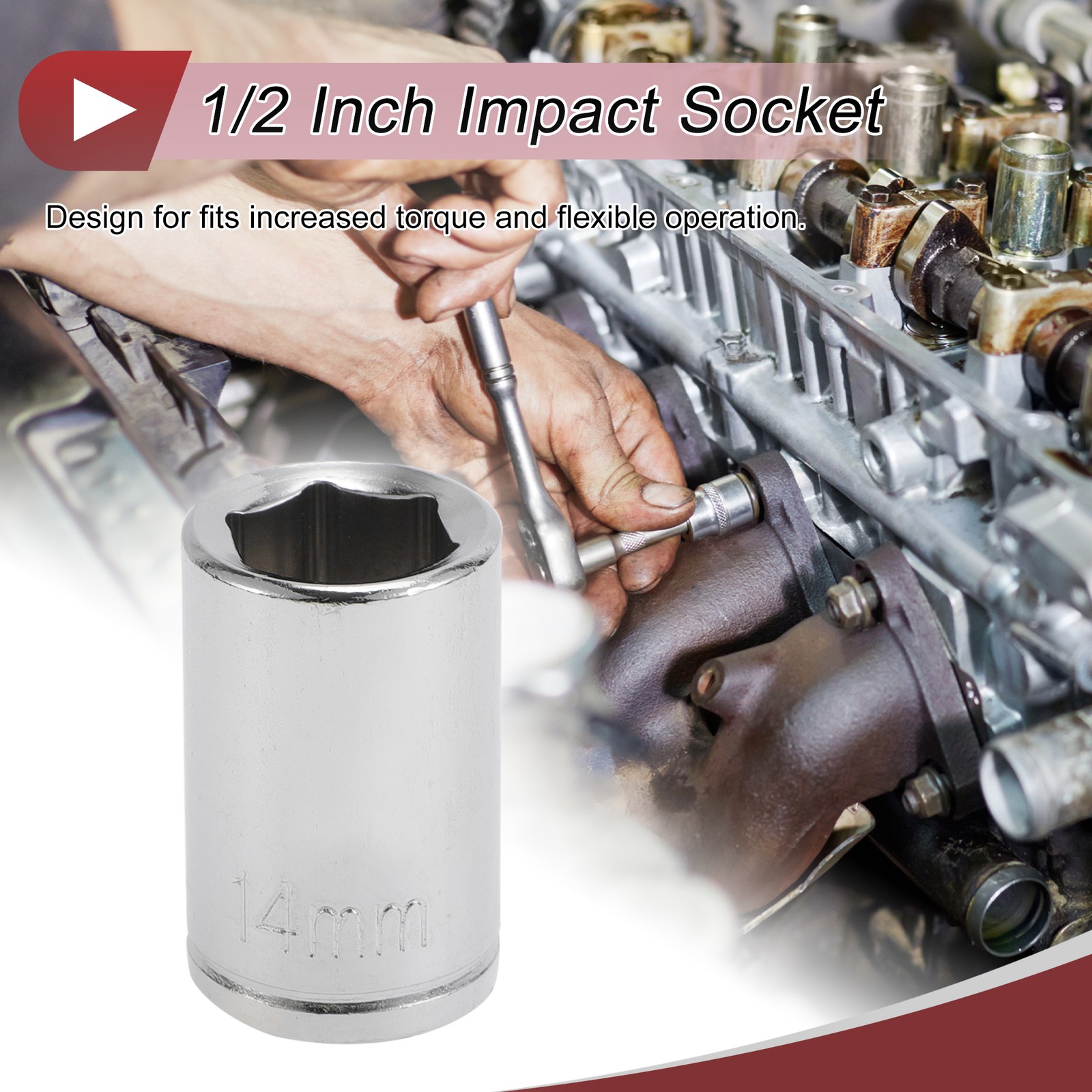 Universal 1/2 Inch Drive Impact Socket 14mm 6 Point Carbon Steel 1 Pcs 38mm