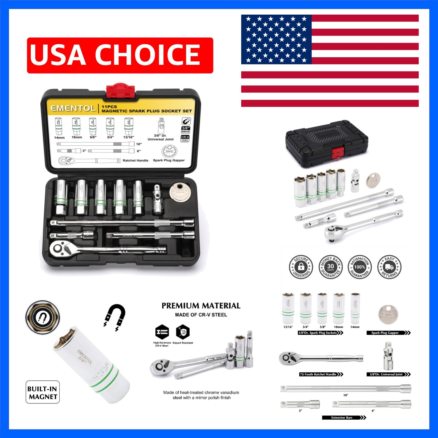 11-Piece 3/8″ Drive Magnetic Spark Plug Socket Set 5/8″, 3/4″, 13/16″, 14mm, …