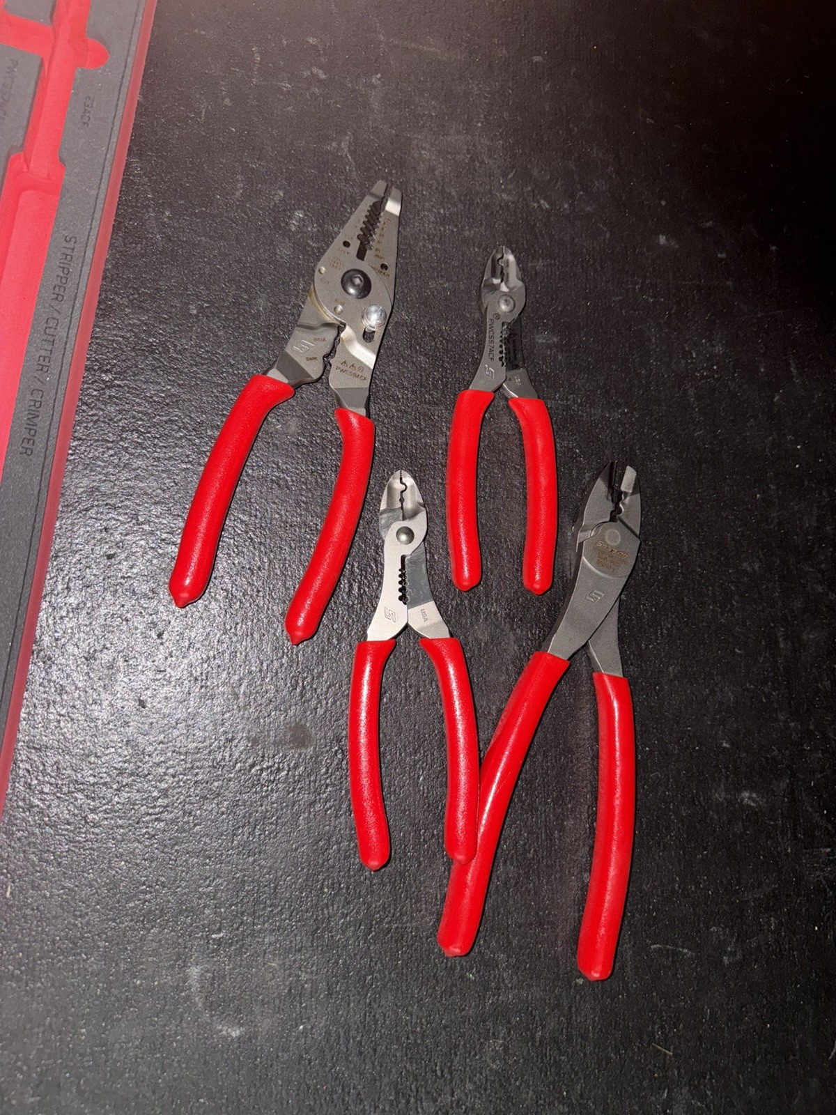 Snap-on Tools NEW RED 4pc Stipper / Cutter / Crimper Pliers Foam Set PWCS400FR