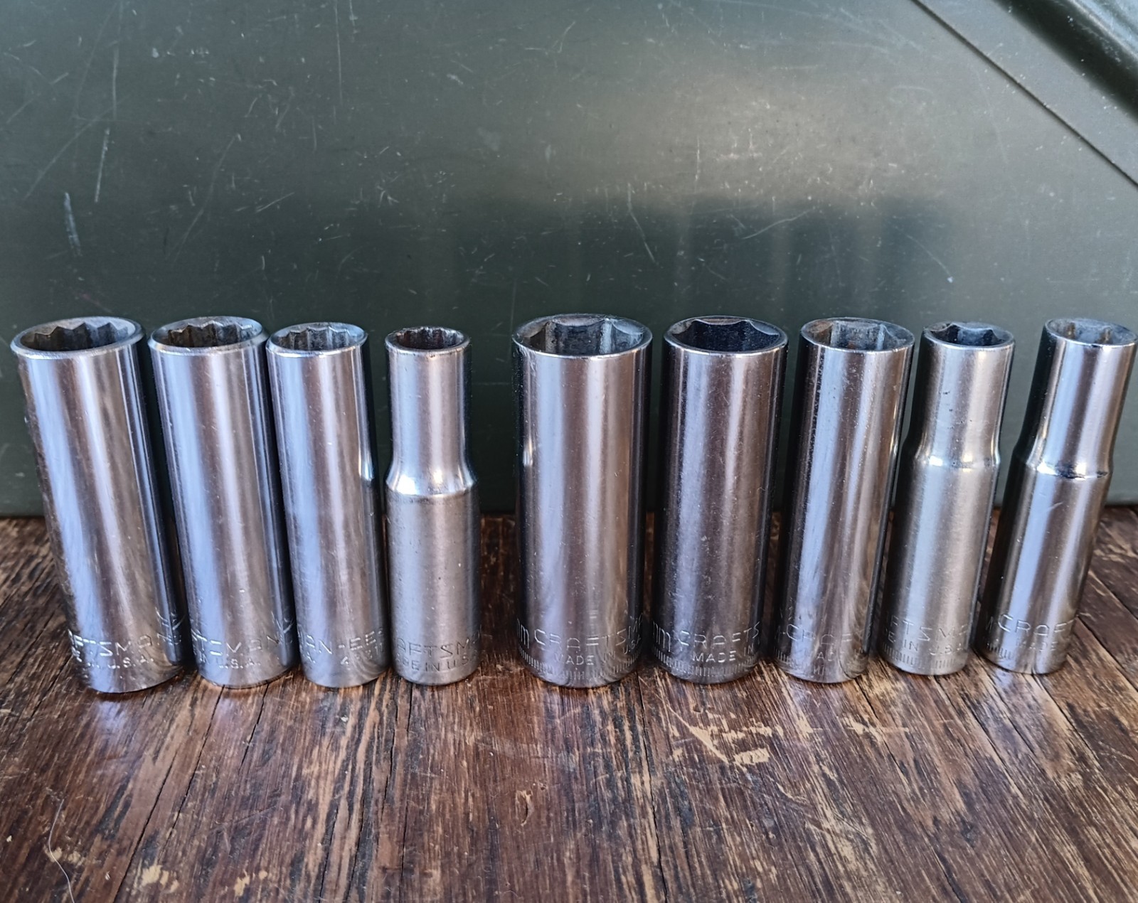 Craftsman Socket Set 3/8″ Drive Deep ~ SAE & Metric ~ Mixed Sizes Lot of 9 ~ USA