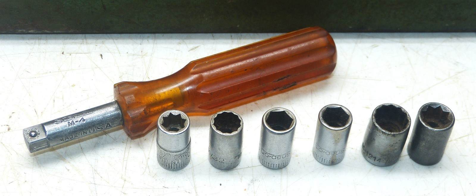 1963 Vintage Snap-On M-4, 9/32” Drive Socket Driver w/ Sockets in Metal Case INV