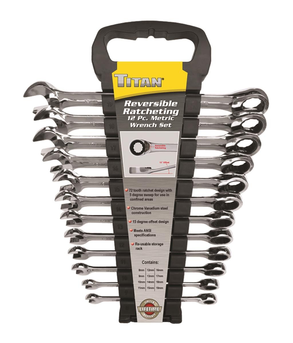 Titan Tools Metric Reversible Ratcheting Wrench Set 12-Piece (17365)