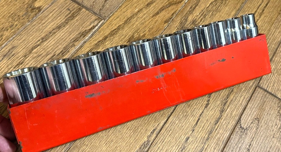 🇺🇸 Snap On Tools 1/2″ DEEP SAE 1/2″- 1-1/8″ Socket Set Lot 12-PT Red Tray USA