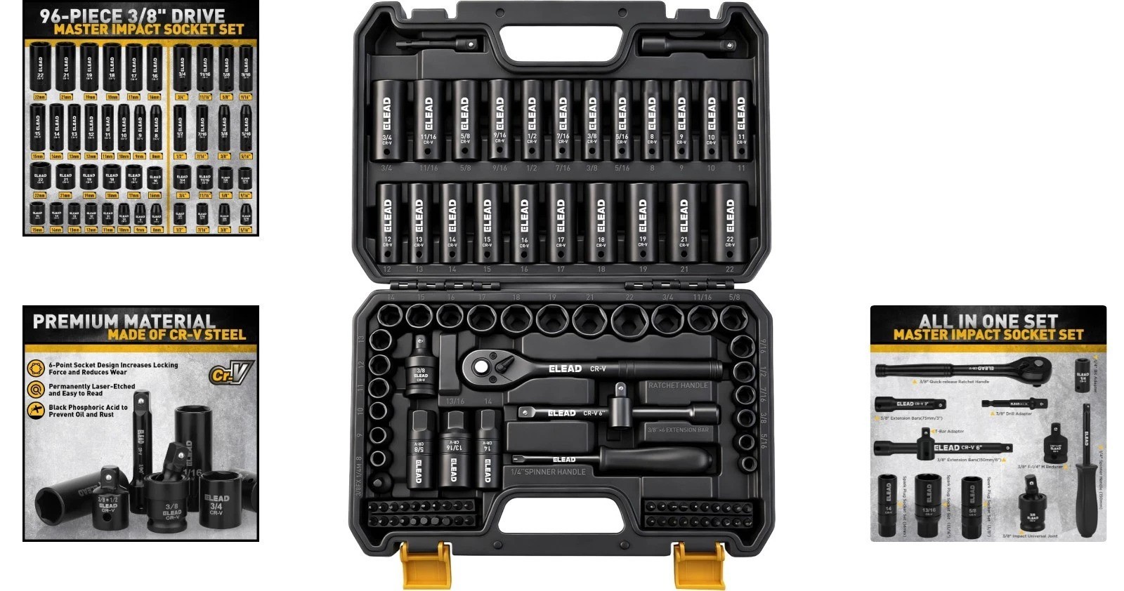 Versatile 96-Piece Impact Socket Set with Extension Bars & Spark Plug Sockets