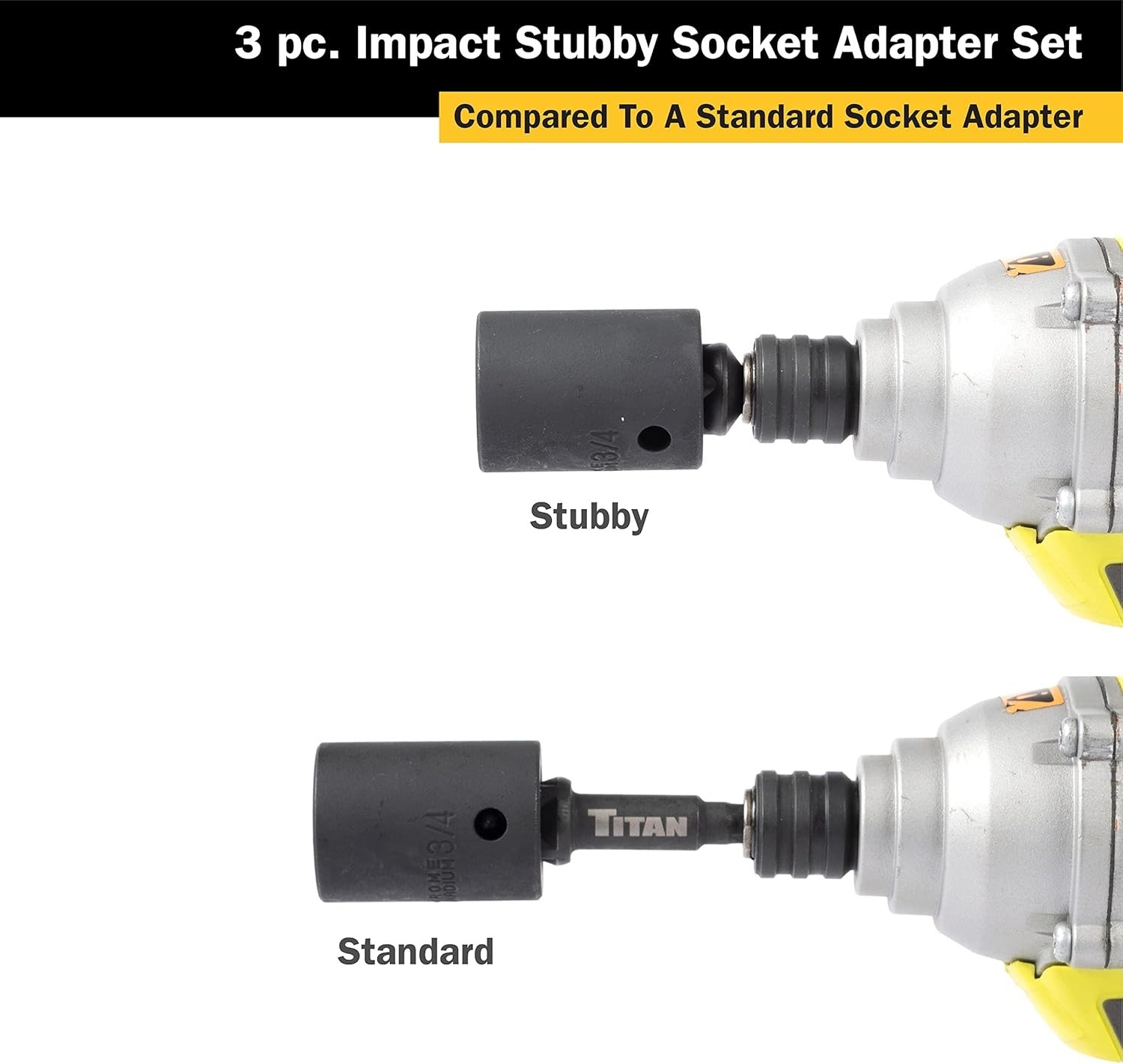 Durable 3-Piece Stubby Impact Socket Adapter Set with Corrosion Resistance