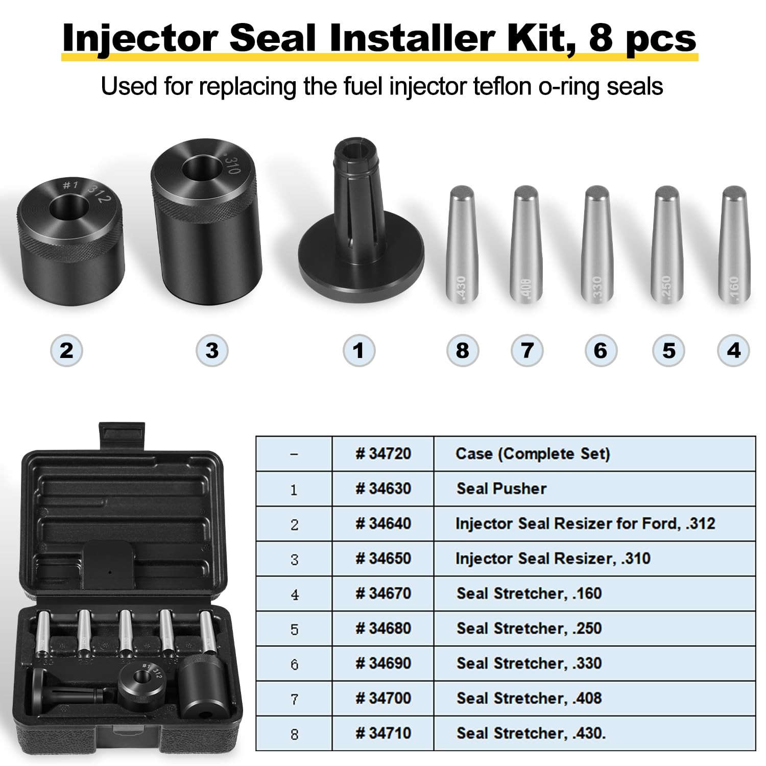 Injector Seal Installer Kit Sealing Installation Tool 34720 for Ford GM Subaru