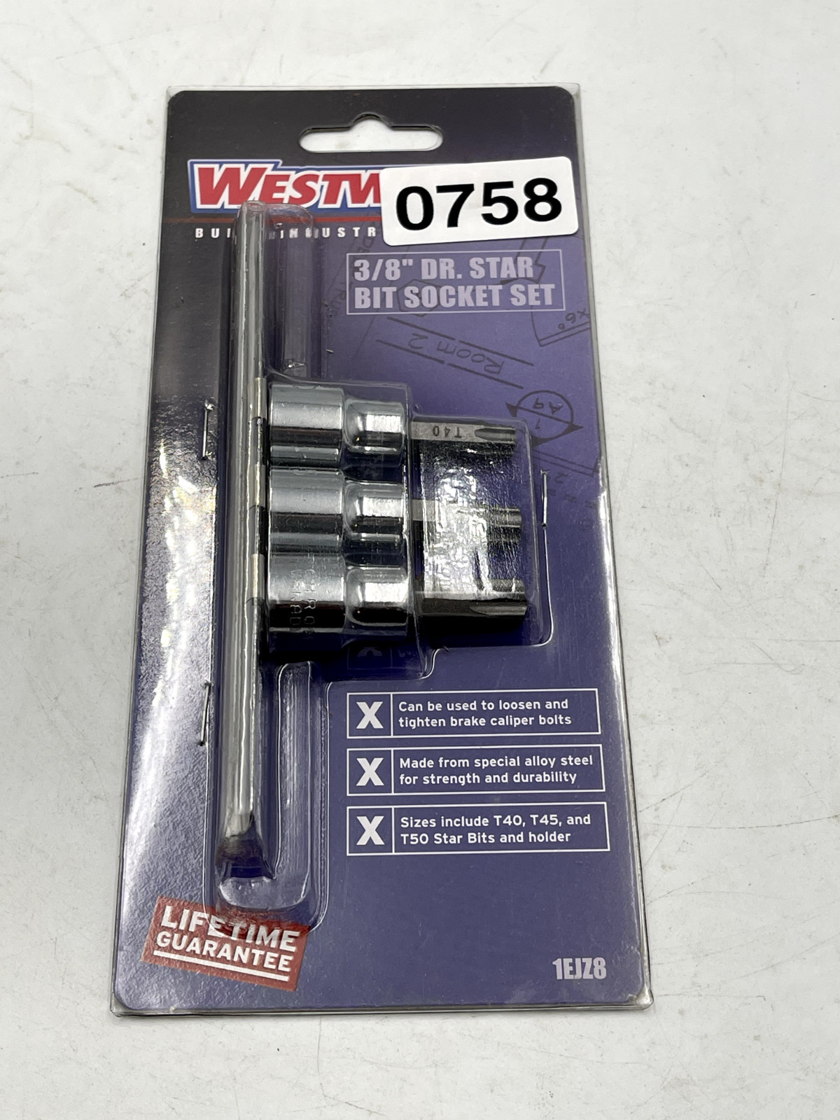 Westward 1EJZ8 3PC Star-Torx Bit Socket Set With Rail 3/8 Drive T40 T45 T50