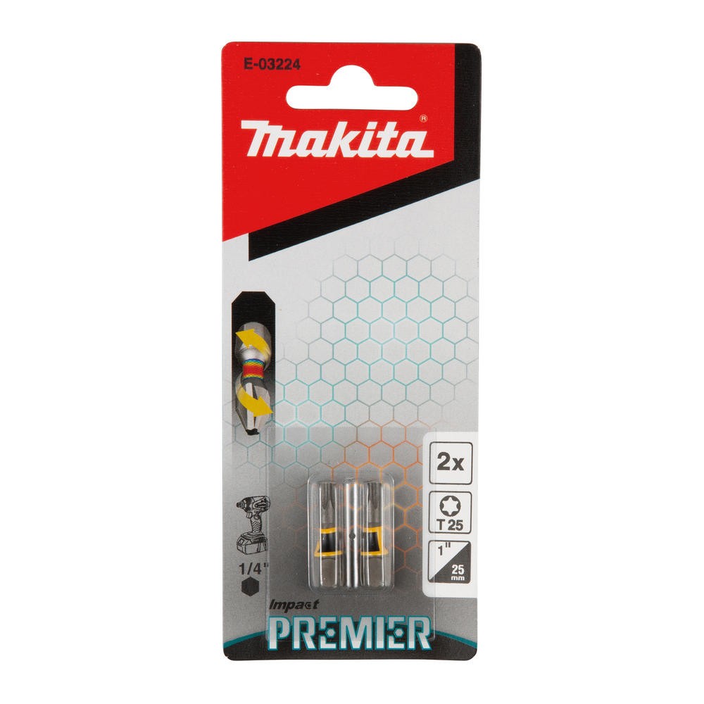 Makita Impact Premier Torsion Torx Screwdriver Bits T25 25mm Pack of 2