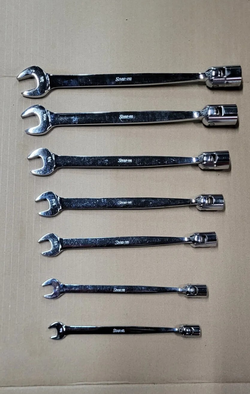 NOS Snap On Tools 7Piece SAE FlexHead Open End Combo Wrench Set 3/8-3/4 FHO607B