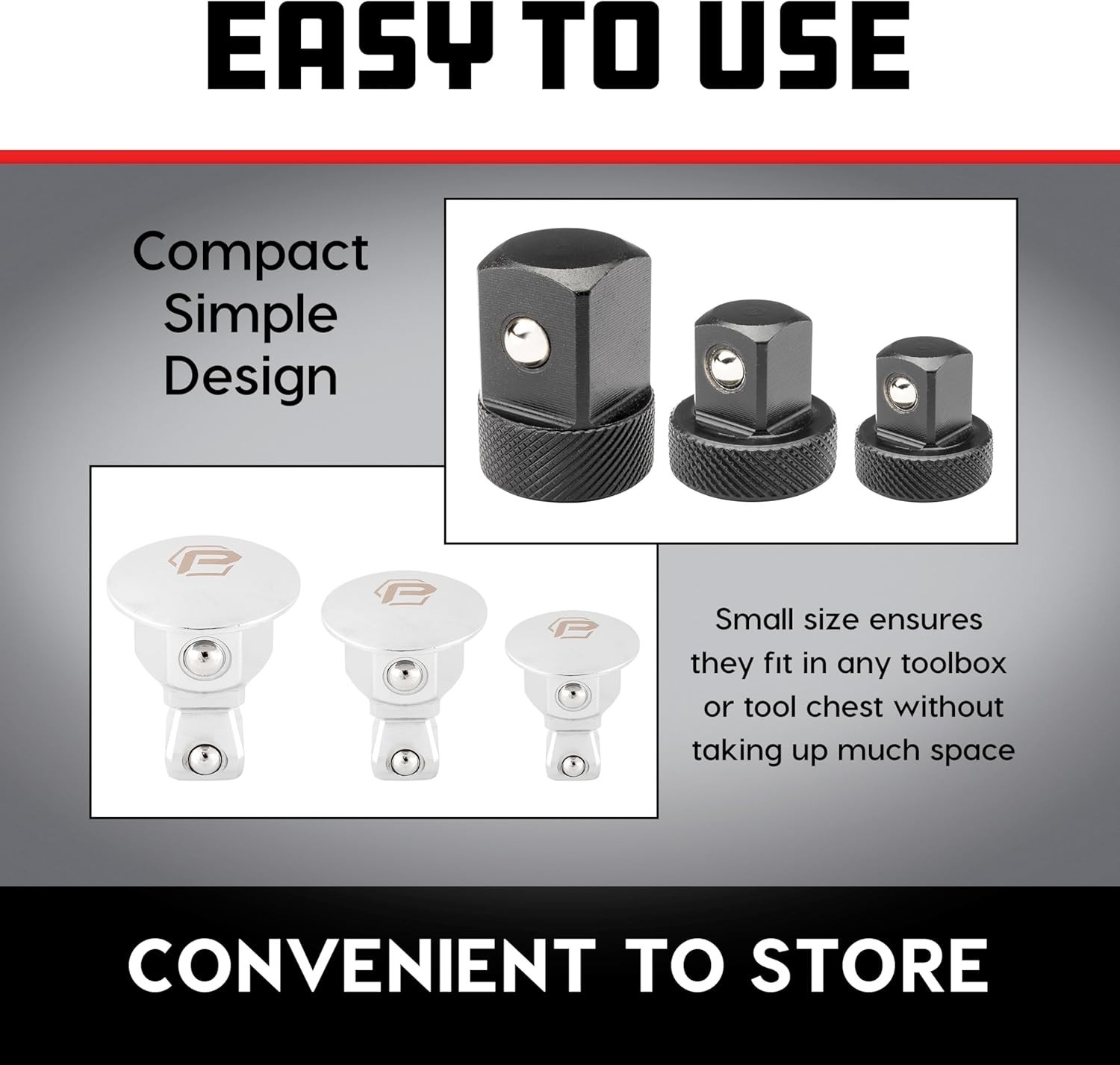 Wrench Wobble Adapter Set 6 Piece Low Profile Socket 1/4 3/8 1/2 Inch