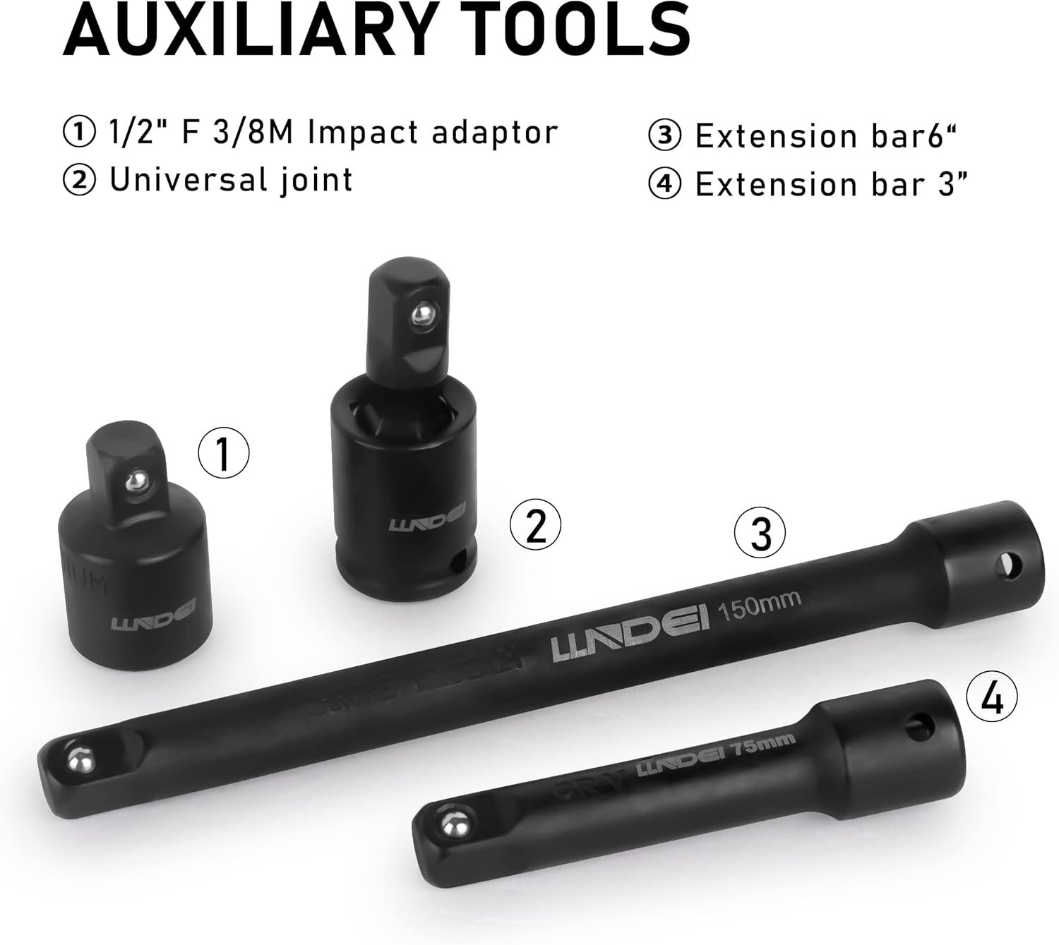 Chrome Vanadium Steel Impact Socket Set 3/8-Inch Drive with 1/2 to 3/8 Reducer