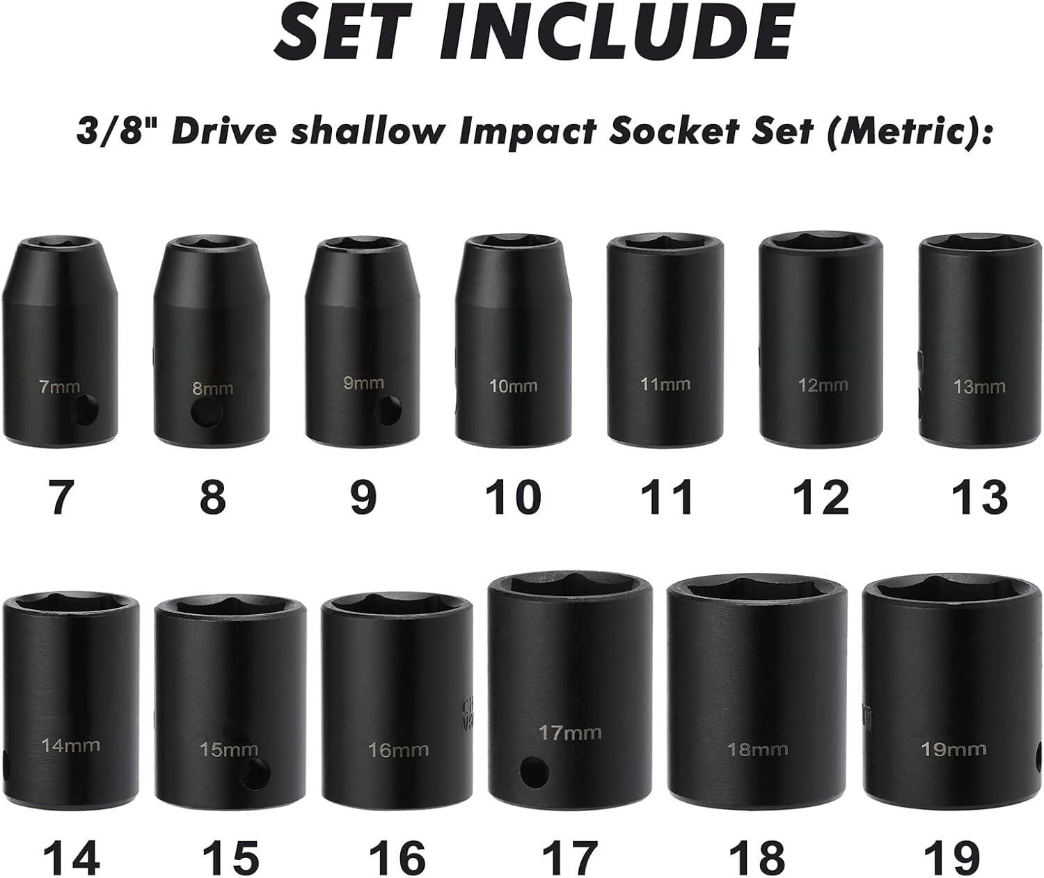 13 pc 3/8″ Dr. 6 POINT Metric Shallow Impact Socket Chrome Vanadium CRV Set