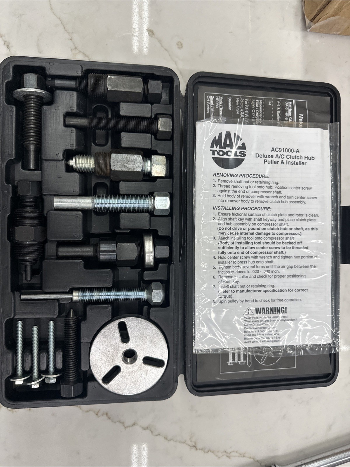 Used MAC Tools # AC20868 Deluxe AC Clutch Hub Pulley and Installer Kit