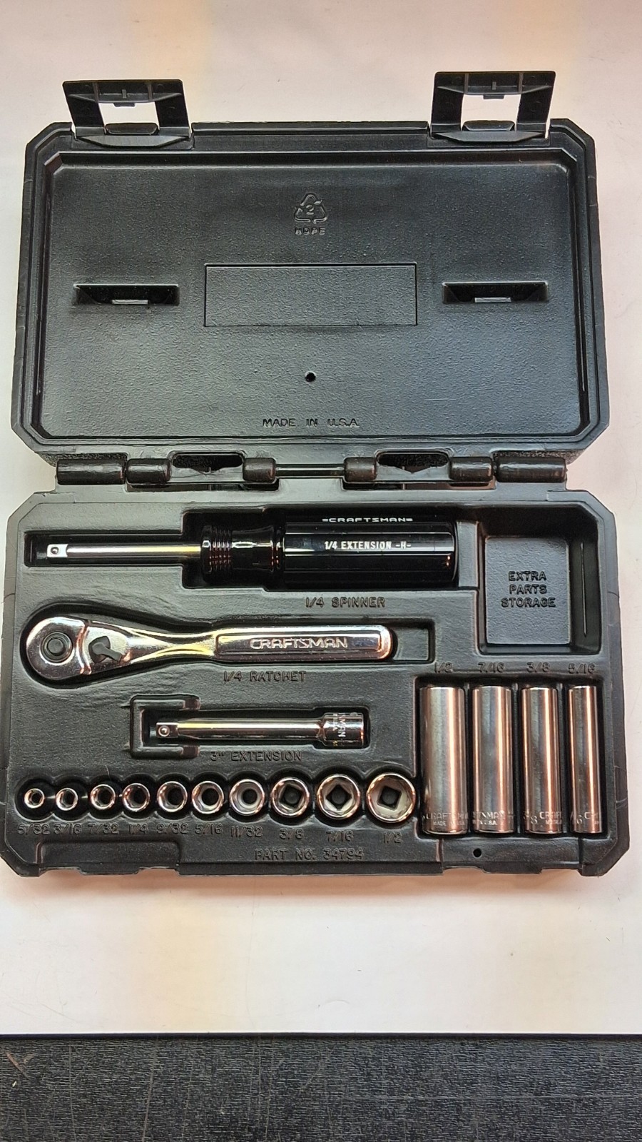 VINTAGE CRAFTSMAN (#34794) 17- PIECE 1/4″ DRIVE 6 POINT SAE SOCKET SET *USA*