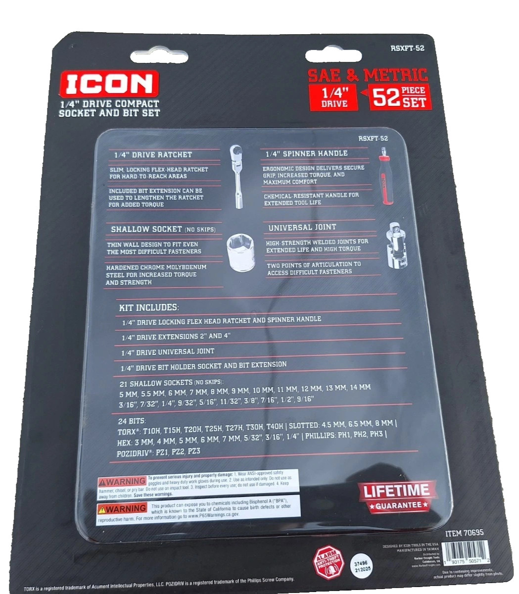 NEW ICON 1/4 in Drive Compact Socket and Bit Set 52-Piece harbor freight socket