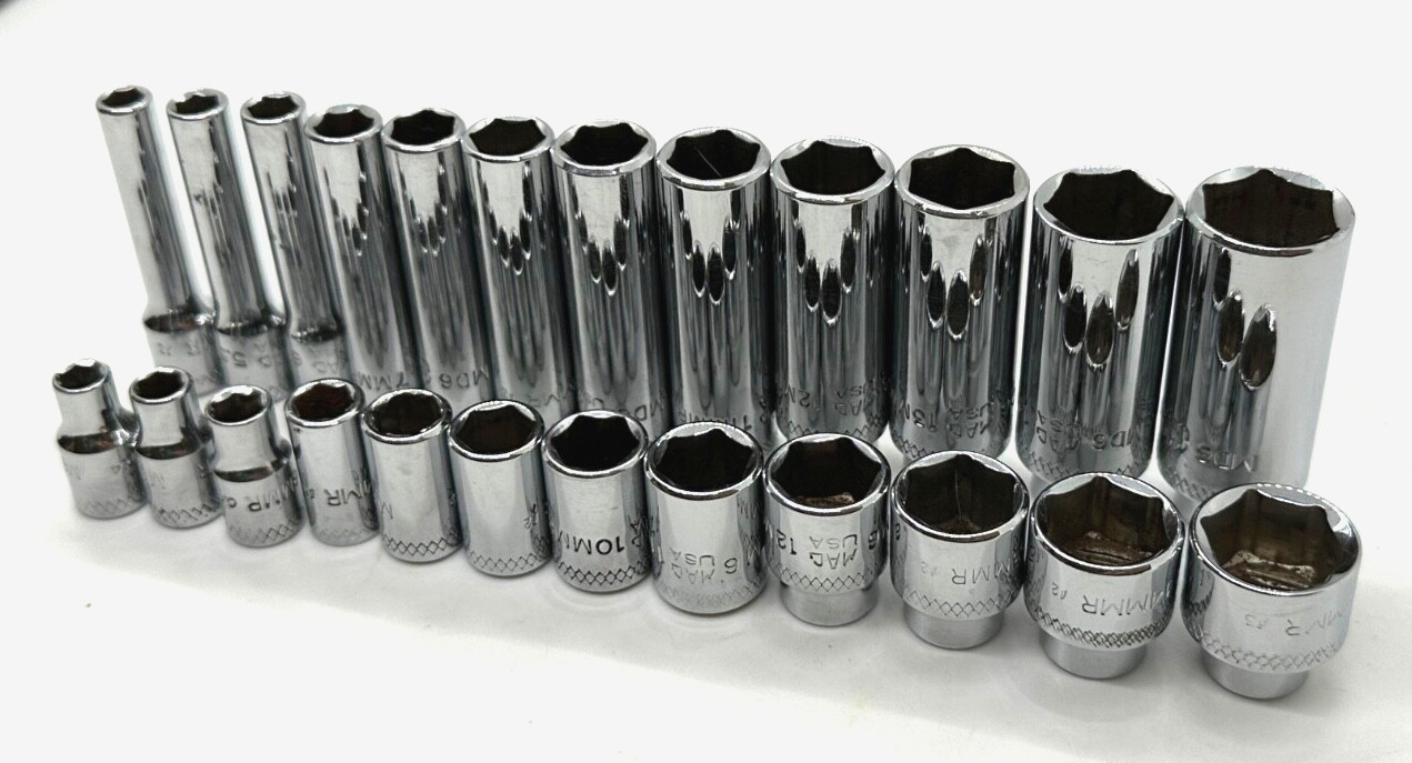 🇺🇸 MAC Tools USA 1/4″ Drive METRIC 5mm – 15mm Socket Set Shallow Deep 6PT Lot