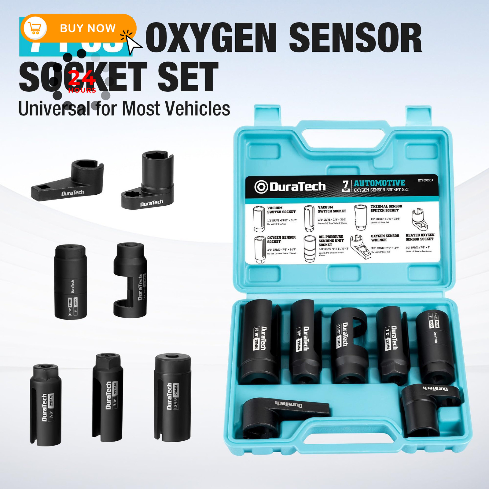 DURATECH 7PCS O2 Oxygen Sensor & Oil Pressure Socket Set, 1/2″ 3/8″ 7pcs