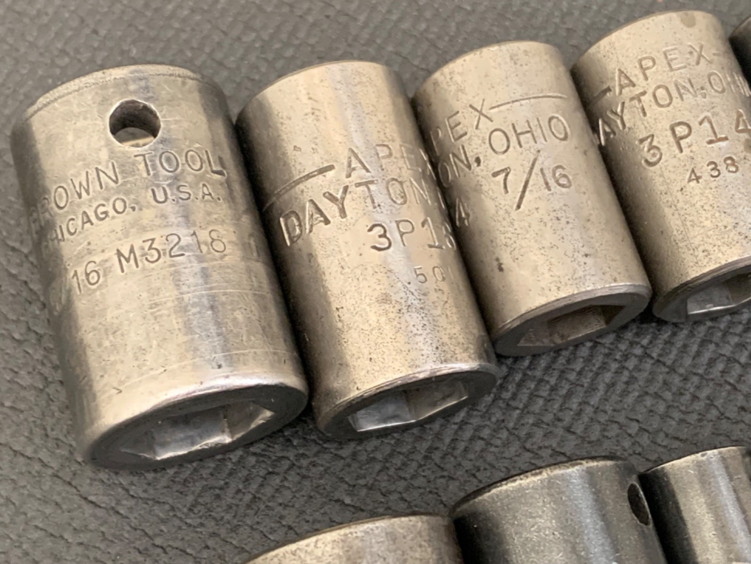 Lot of 12 Various Vintage Apex & Brown Tool SAE Sockets Made in USA